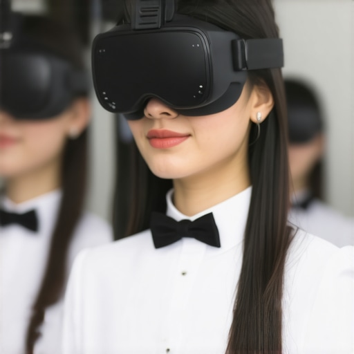 Wedding service team using AR headsets to visualize venue layout and service zones.