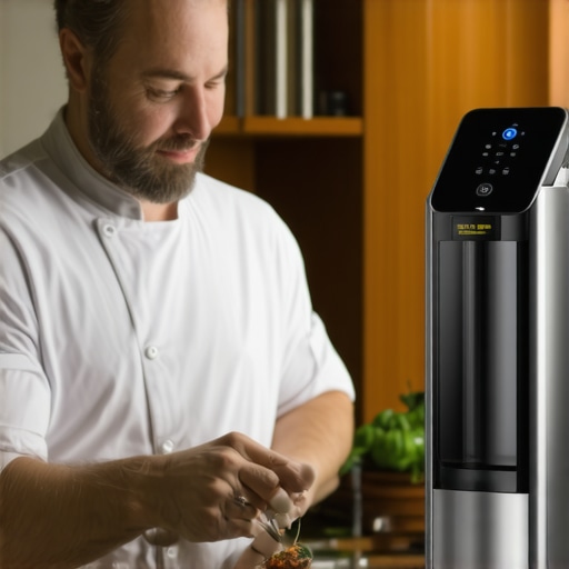 Chef operating a smart sous-vide device in a modern kitchen