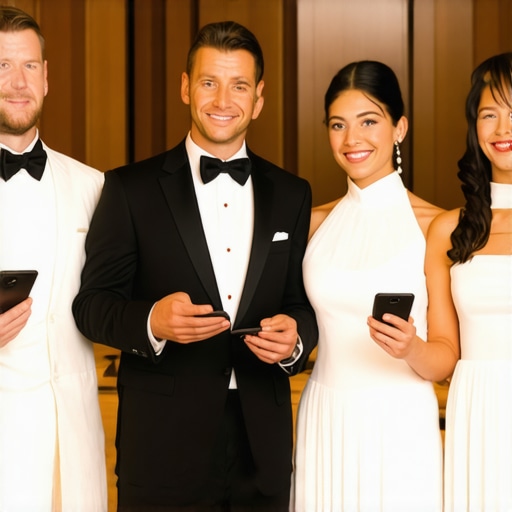 Advanced Wedding Service Coordination Servers using headsets and digital tablets during a wedding reception