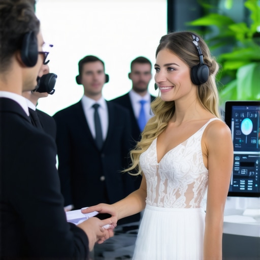 Advanced Wedding Service Coordination Wedding staff using headsets and digital tools during event transition