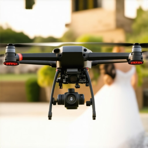 Autonomous Gourmet Delivery in Action Drone delivering plated gourmet cuisine at an outdoor wedding