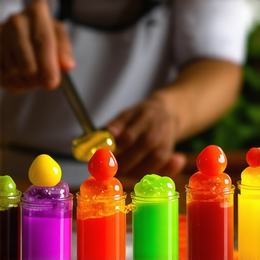 Chef showcasing molecular gastronomy techniques with colorful ingredients