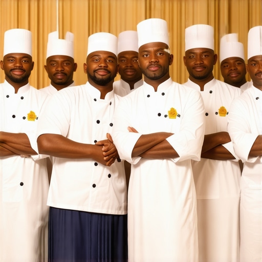 Servers dressed in culturally inspired uniforms serving guests at a wedding