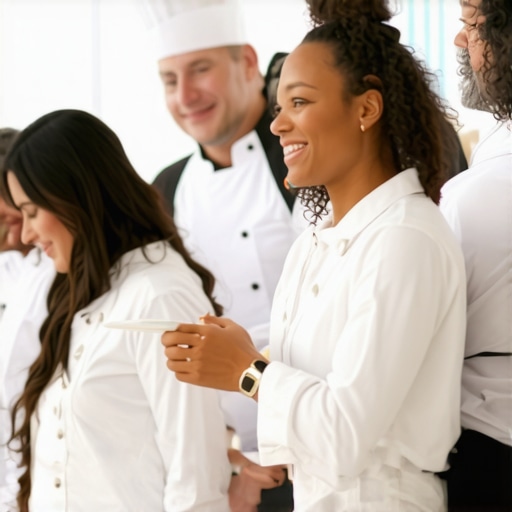 Catering staff using technology to manage event logistics efficiently
