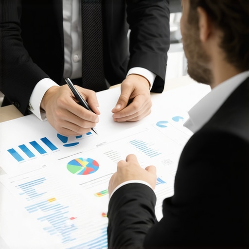 Data-Driven Negotiation in Event Planning Business professionals analyzing digital graphs during a negotiation meeting.