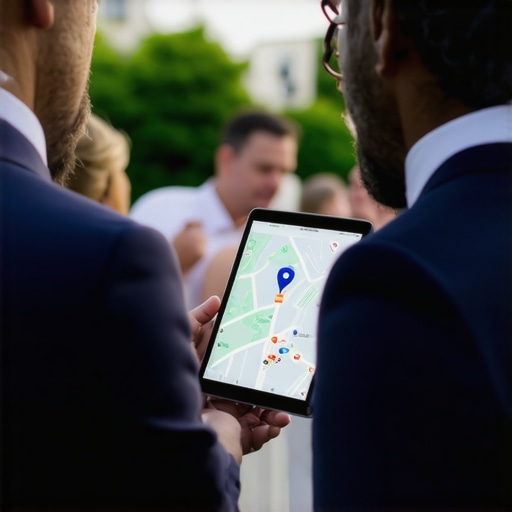 Delivery personnel coordinating with digital devices during a wedding