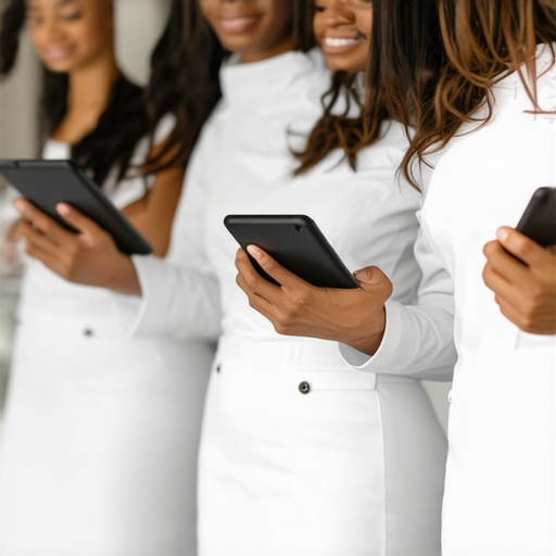 Wedding servers using tablets for seamless communication during a luxurious event.