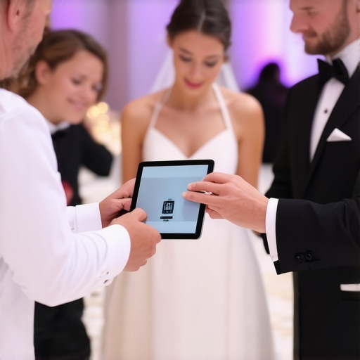 Digital Payment Systems in Wedding Catering Wedding servers using tablets with digital payment notifications during event.