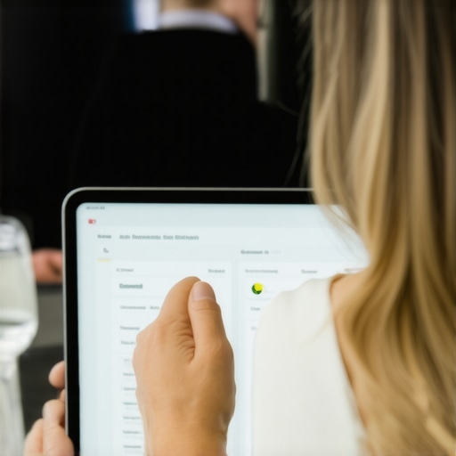 Wedding planner analyzing real-time logistics data on tablet with staff