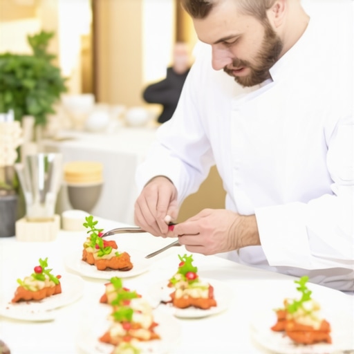 Elegant Wedding Catering Setup Gourmet dishes prepared by private chef at a luxurious wedding event