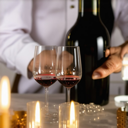 Server presenting wine in upscale wedding setting
