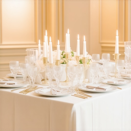 Luxurious wedding table with custom dishes and professional service