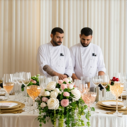 Wedding servers and private chef presenting gourmet dishes during a sophisticated wedding reception