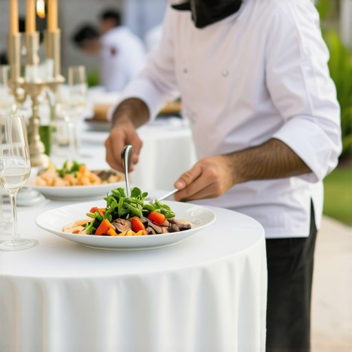 Private chef preparing gourmet dishes at outdoor wedding reception