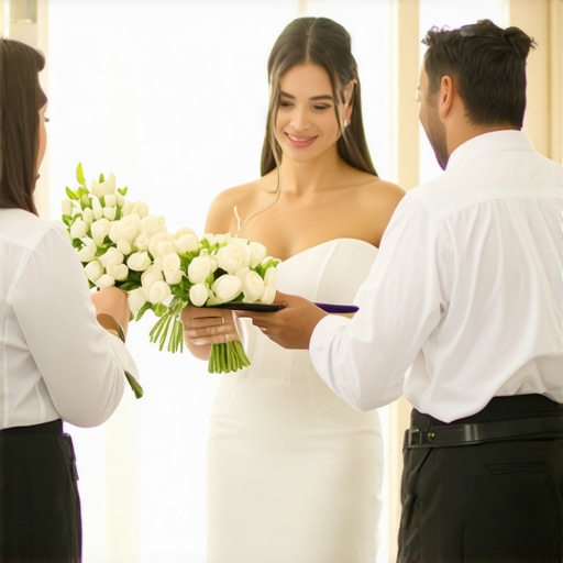 Empathetic Wedding Service Wedding server attentively interacting with guest