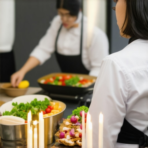 Future-Ready Wedding Catering Staff Using Technology Wedding catering staff using wearable devices and AI systems for coordination during a luxurious event