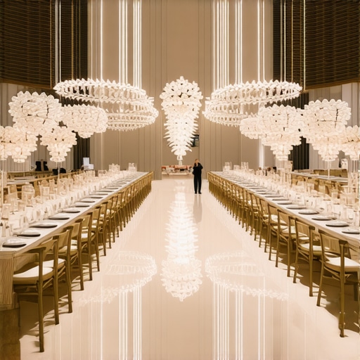 Futuristic Wedding Catering Setup A wedding reception featuring high-tech culinary and service innovations.