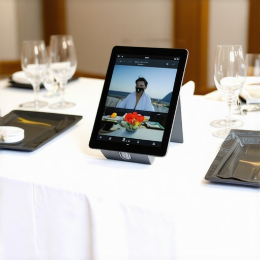 Catering staff using augmented reality and tablets at a luxury wedding