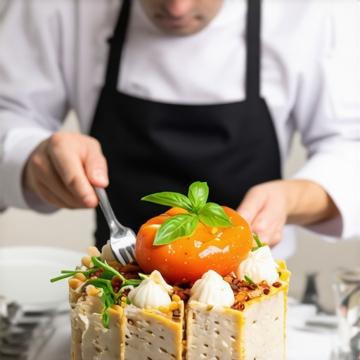 Gourmet wedding cuisine by private chef Private chef preparing high-end dishes for a wedding reception