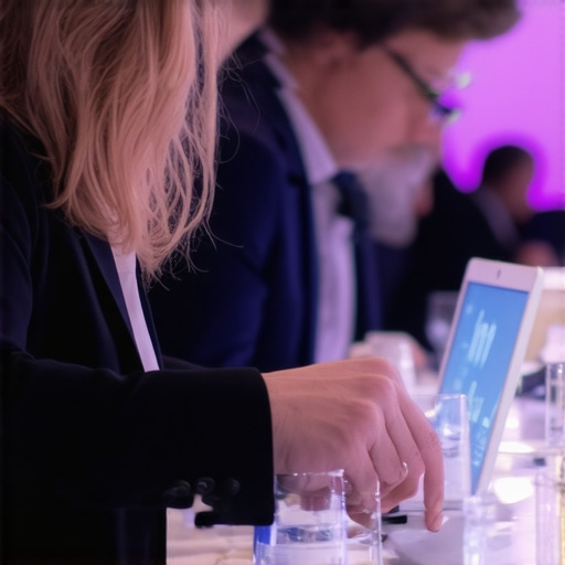 High-End Event Staff with Tech Integration Event staff using augmented reality and sensors at a luxury wedding