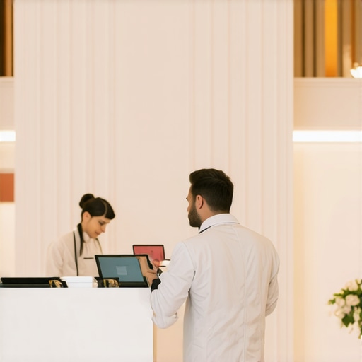 High-End Wedding Catering Team with Technology Catering staff using tablets and communication devices during a luxury wedding event.
