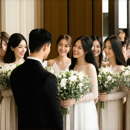 Team of professional wedding staff using advanced communication tools during an event.