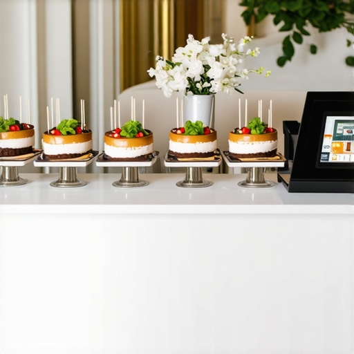 Modern wedding catering setup with interactive and tech-enabled service stations