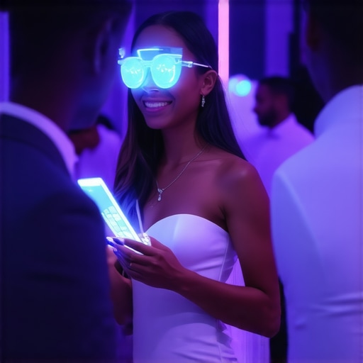 Wedding staff using wearable tech for service management in a modern venue