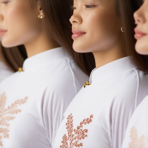 Innovative Culturally-Inspired Wedding Server Attire Wedding servers wearing eco-friendly, culturally embroidered uniforms featuring modern textile technology