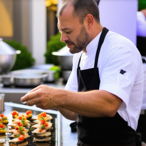 Innovative Private Culinary Experience Chef using advanced culinary technology at a high-end outdoor event