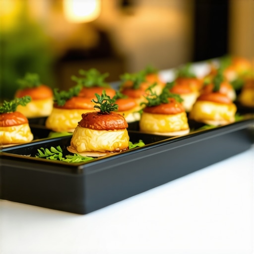 Innovative Wedding Catering Presentation High-end wedding catering with modern containers and artistic food presentation