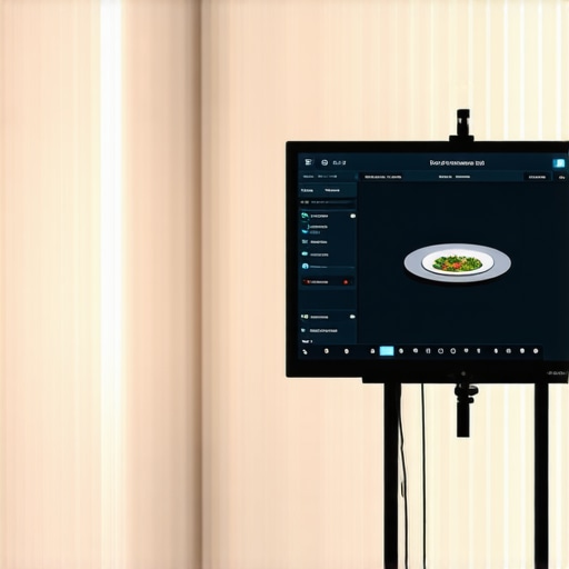 Futuristic wedding catering setup featuring tracking systems and interactive displays