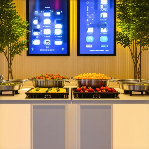 Interactive Wedding Catering Experience Guests enjoying interactive culinary stations at a wedding, enhanced with advanced technology.