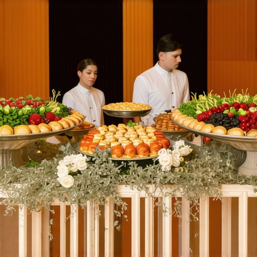 Wedding servers attending to guests at a small, elegant wedding celebration.