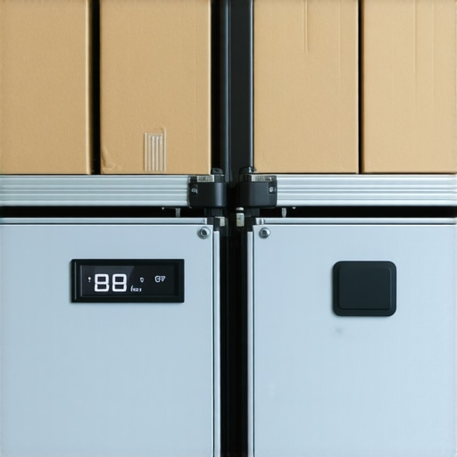 Sensors monitoring temperature and humidity inside delivery carts in an office setting.