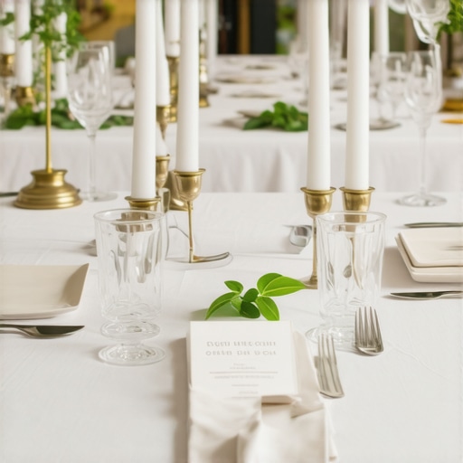 Sophisticated wedding table setting with eco-friendly decor and attentive servers