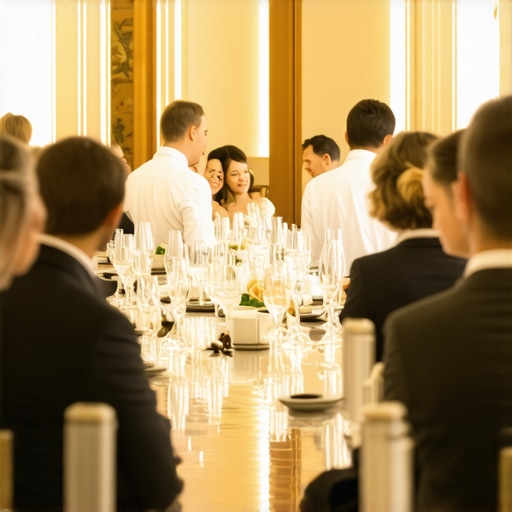 Servers providing personalized fine-dining service at an upscale wedding reception.