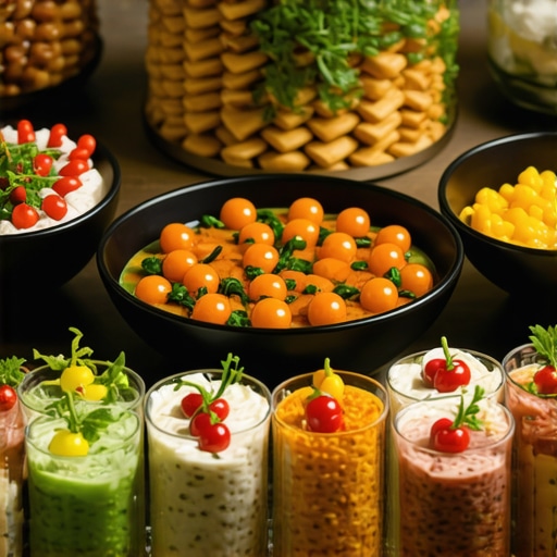 Exquisite gourmet dishes arranged on a luxury event table showcasing refined presentation.
