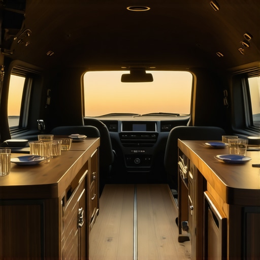 Luxury Wedding Catering Delivery Vehicle High-end catering delivery van with specialized compartments in motion during sunset