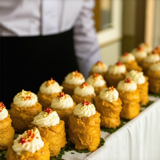Sophisticated wedding buffet with expertly trained servers and decorative dishes