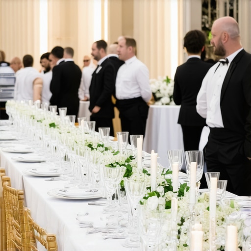 Luxury Wedding Catering Team in Action Wedding catering team coordinating food delivery and service at upscale venue.
