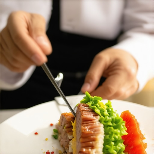 Private chef preparing gourmet wedding dishes with fresh ingredients in an elegant kitchen.