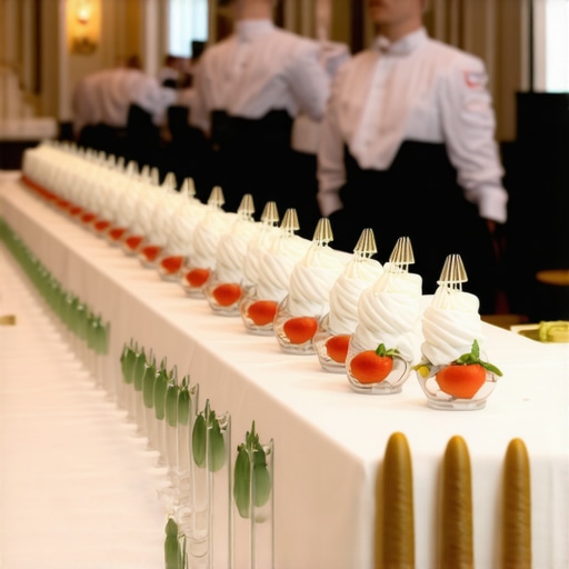 Wedding service staff delivering personalized gourmet dining experience in a luxurious ballroom