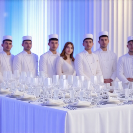 Wedding scene showing professional servers delivering food with modern logistics