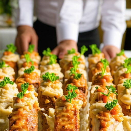 Modern Wedding Catering Delivery Professional servers delivering gourmet wedding food with advanced technology