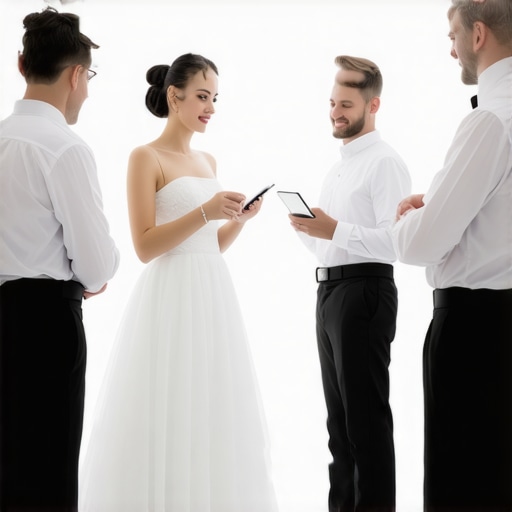 Modern Wedding Service Technology Wedding staff utilizing wearable communication devices during a luxury wedding
