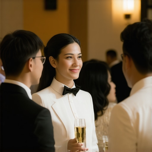 Multicultural Wedding Service Excellence Servers interacting with diverse guests at an elegant multicultural wedding