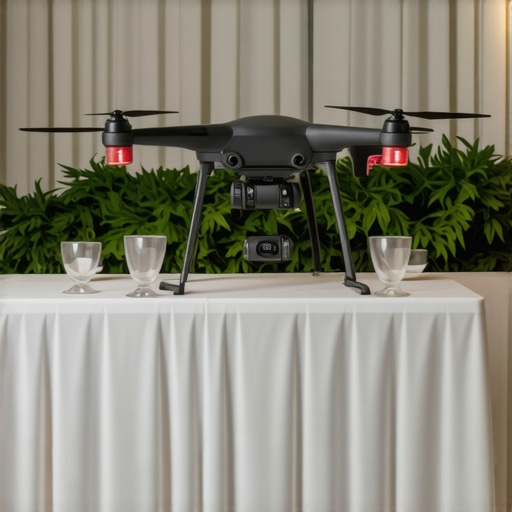 Next-Gen Delivery in Corporate Events Futuristic drone delivering food to a corporate gathering at night