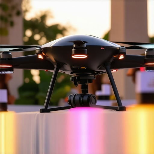 Drone delivering gourmet food at a luxurious wedding