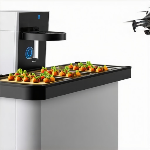 Next-Generation Wedding Catering Tech High-tech wedding catering setup with robotic delivery and smart sensors.